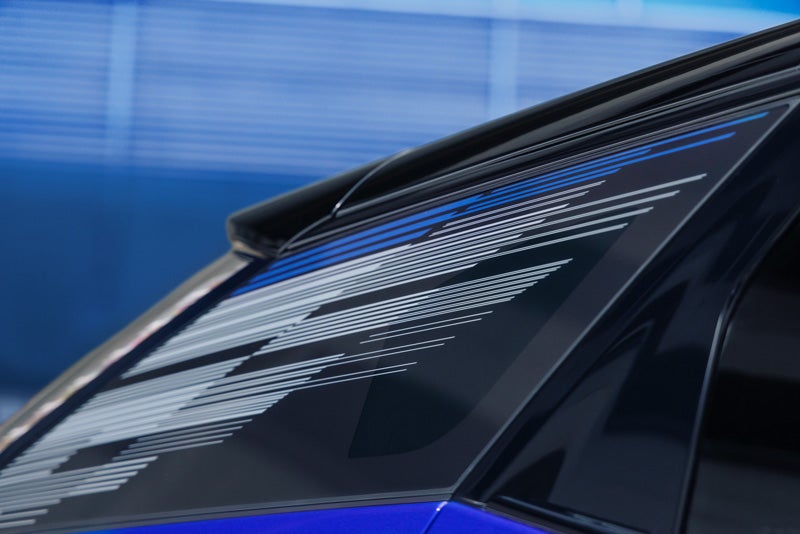 Close-up of the Modern Pattern on the 2026 OPTIQ-V Rear Quarter Glass | Corwin Motors Kalispell Cadillac in Kalispell MT